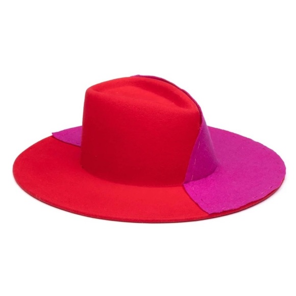 🆕EUGENIA KIM RED & FUCHSIA PINK PURPLE HARLOWE WIDE BRIM FEDORA GEOMETRIC CROWN - Picture 4 of 16